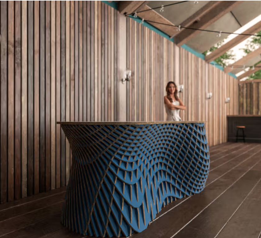 reboard exhibition stand wood finish and counter